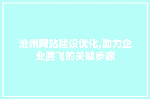 沧州网站建设优化,助力企业腾飞的关键步骤