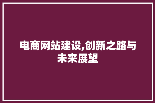 电商网站建设,创新之路与未来展望