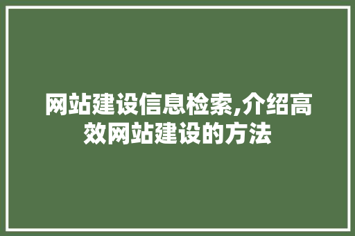 网站建设信息检索,介绍高效网站建设的方法
