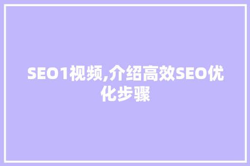 SEO1视频,介绍高效SEO优化步骤