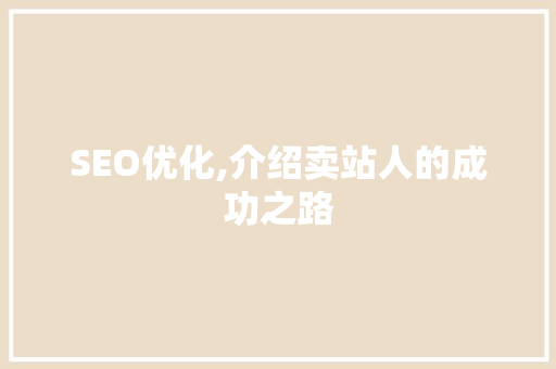 SEO优化,介绍卖站人的成功之路 服务器/数据库