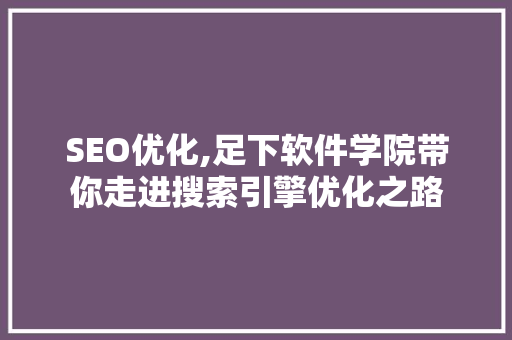 SEO优化,足下软件学院带你走进搜索引擎优化之路 SEO教程