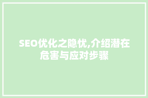 SEO优化之隐忧,介绍潜在危害与应对步骤