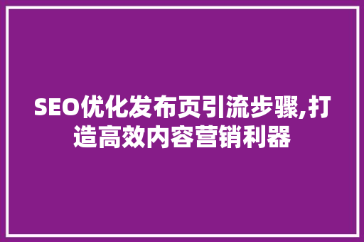 SEO优化发布页引流步骤,打造高效内容营销利器