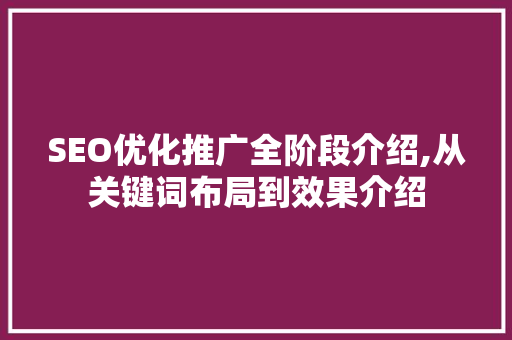 SEO优化推广全阶段介绍,从关键词布局到效果介绍