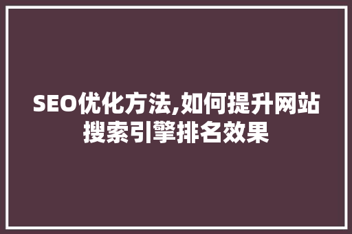 SEO优化方法,如何提升网站搜索引擎排名效果