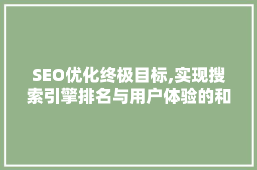 SEO优化终极目标,实现搜索引擎排名与用户体验的和谐共生