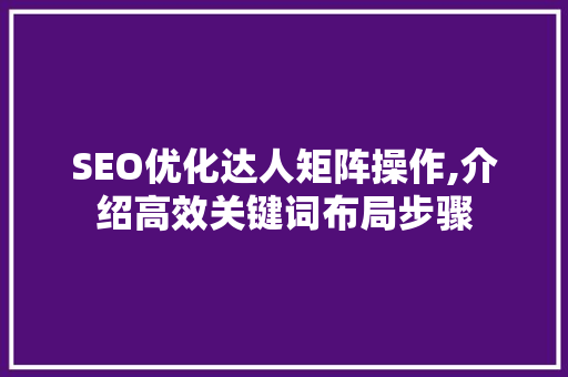 SEO优化达人矩阵操作,介绍高效关键词布局步骤