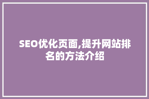 SEO优化页面,提升网站排名的方法介绍