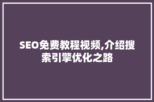SEO免费教程视频,介绍搜索引擎优化之路