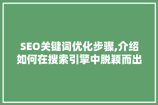SEO关键词优化步骤,介绍如何在搜索引擎中脱颖而出