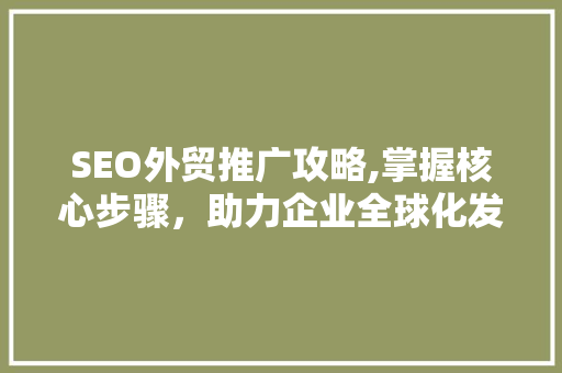 SEO外贸推广攻略,掌握核心步骤，助力企业全球化发展