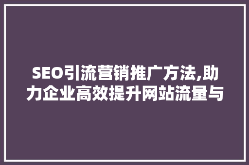SEO引流营销推广方法,助力企业高效提升网站流量与转化率