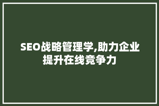 SEO战略管理学,助力企业提升在线竞争力