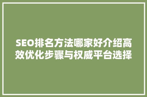 SEO排名方法哪家好介绍高效优化步骤与权威平台选择