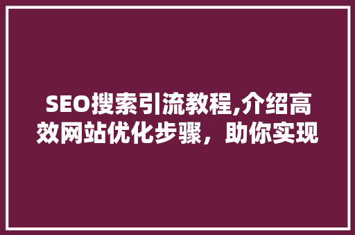 SEO搜索引流教程,介绍高效网站优化步骤，助你实现流量倍增