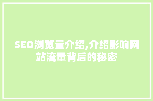 SEO浏览量介绍,介绍影响网站流量背后的秘密