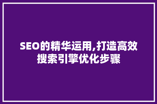 SEO的精华运用,打造高效搜索引擎优化步骤