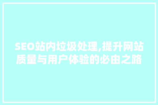 SEO站内垃圾处理,提升网站质量与用户体验的必由之路