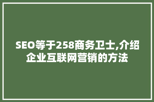 SEO等于258商务卫士,介绍企业互联网营销的方法