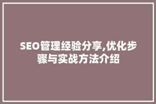 SEO管理经验分享,优化步骤与实战方法介绍