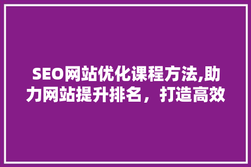 SEO网站优化课程方法,助力网站提升排名，打造高效网络营销步骤