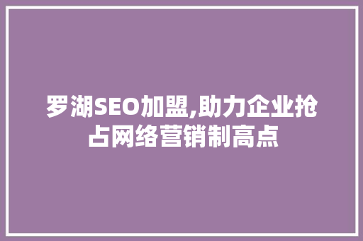 罗湖SEO加盟,助力企业抢占网络营销制高点
