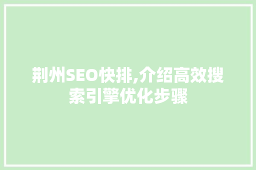 荆州SEO快排,介绍高效搜索引擎优化步骤