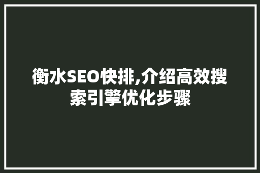 衡水SEO快排,介绍高效搜索引擎优化步骤