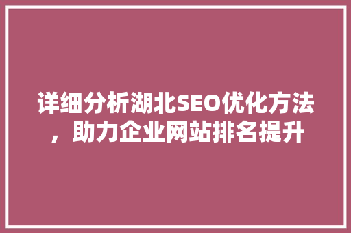 详细分析湖北SEO优化方法，助力企业网站排名提升