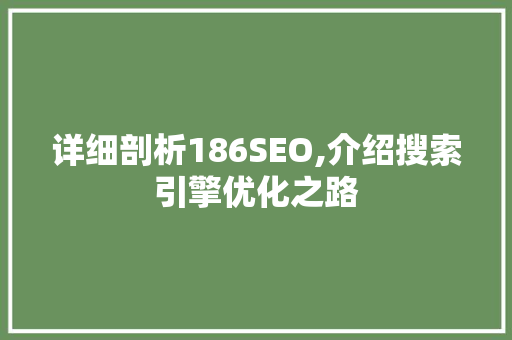 详细剖析186SEO,介绍搜索引擎优化之路
