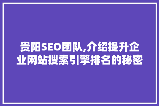 贵阳SEO团队,介绍提升企业网站搜索引擎排名的秘密武器