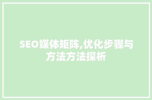 SEO媒体矩阵,优化步骤与方法方法探析 WordPress教程