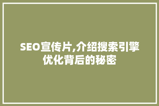 SEO宣传片,介绍搜索引擎优化背后的秘密