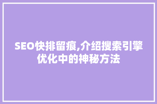 SEO快排留痕,介绍搜索引擎优化中的神秘方法