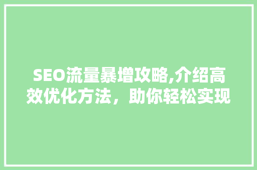 SEO流量暴增攻略,介绍高效优化方法，助你轻松实现网站流量突破！