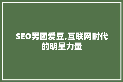 SEO男团爱豆,互联网时代的明星力量