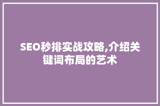 SEO秒排实战攻略,介绍关键词布局的艺术