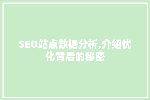 SEO站点数据分析,介绍优化背后的秘密