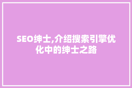 SEO绅士,介绍搜索引擎优化中的绅士之路