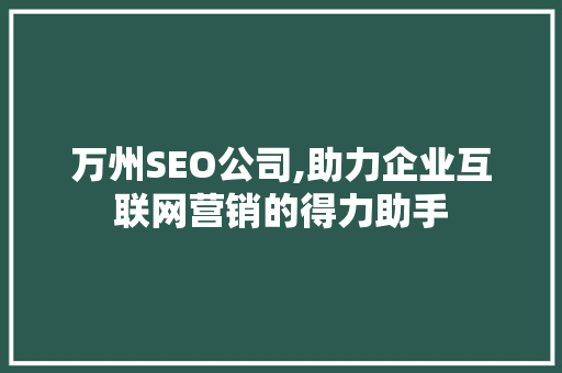 万州SEO公司,助力企业互联网营销的得力助手