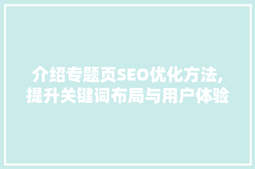 介绍专题页SEO优化方法,提升关键词布局与用户体验