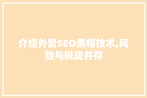 介绍外贸SEO黑帽技术,风险与挑战并存