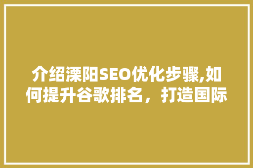 介绍溧阳SEO优化步骤,如何提升谷歌排名，打造国际品牌形象 WordPress教程