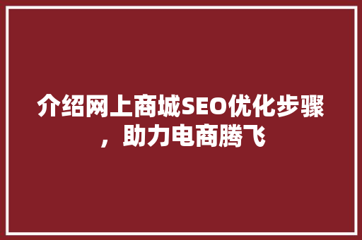 介绍网上商城SEO优化步骤，助力电商腾飞