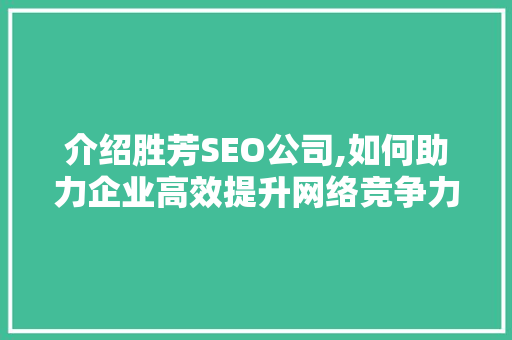 介绍胜芳SEO公司,如何助力企业高效提升网络竞争力