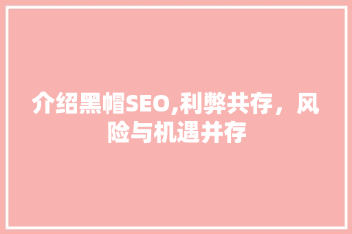 介绍黑帽SEO,利弊共存，风险与机遇并存