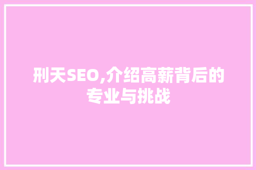 刑天SEO,介绍高薪背后的专业与挑战