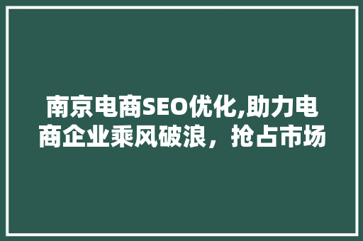 南京电商SEO优化,助力电商企业乘风破浪，抢占市场先机