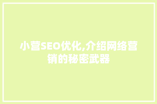 小营SEO优化,介绍网络营销的秘密武器